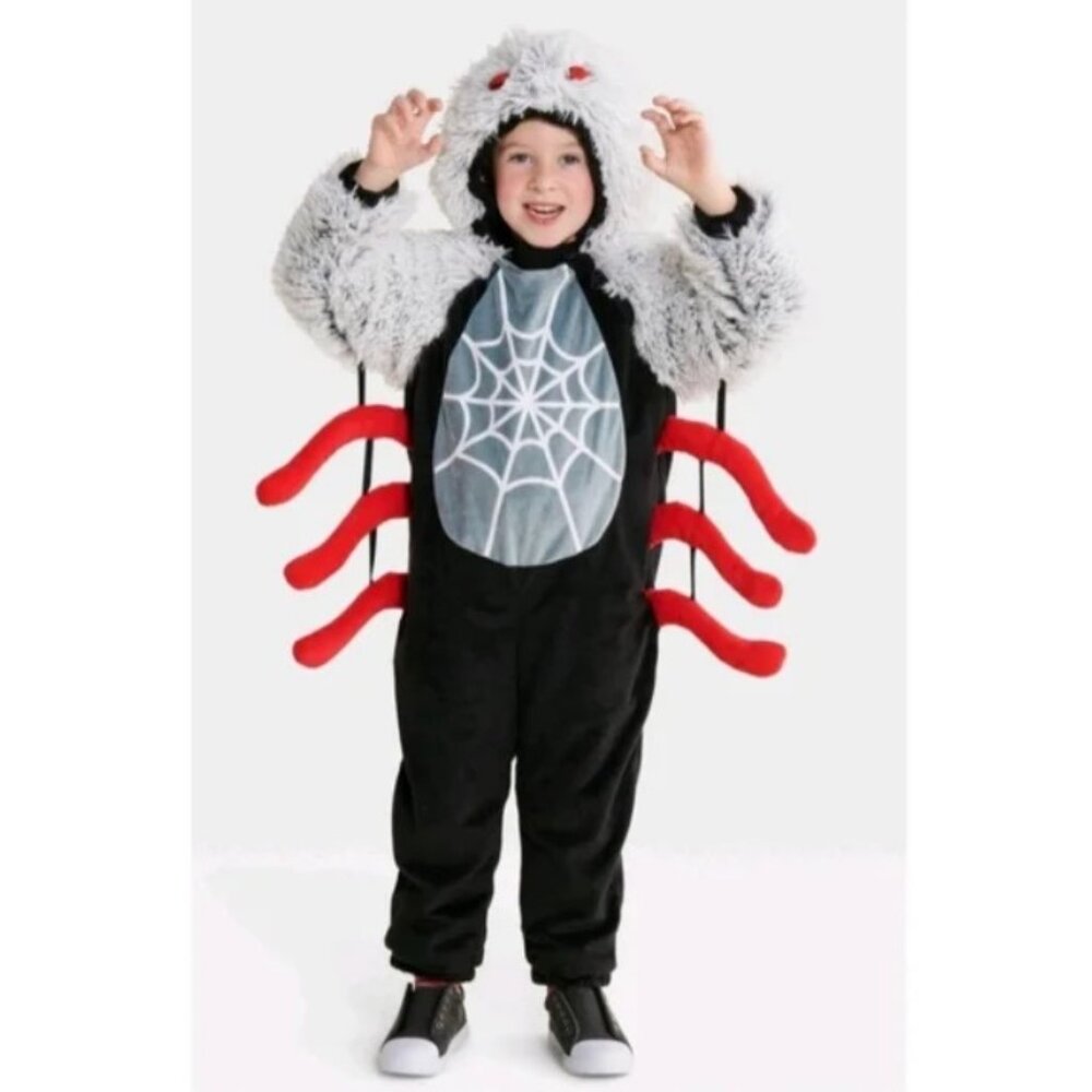 Spider Halloween Costume 18/24 mths Plush 1 Pc Hooded Jumpsuit Toddler Unisex